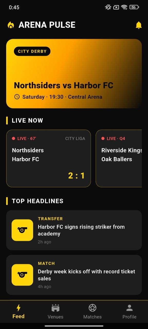 SCity Arena Pulse home screen